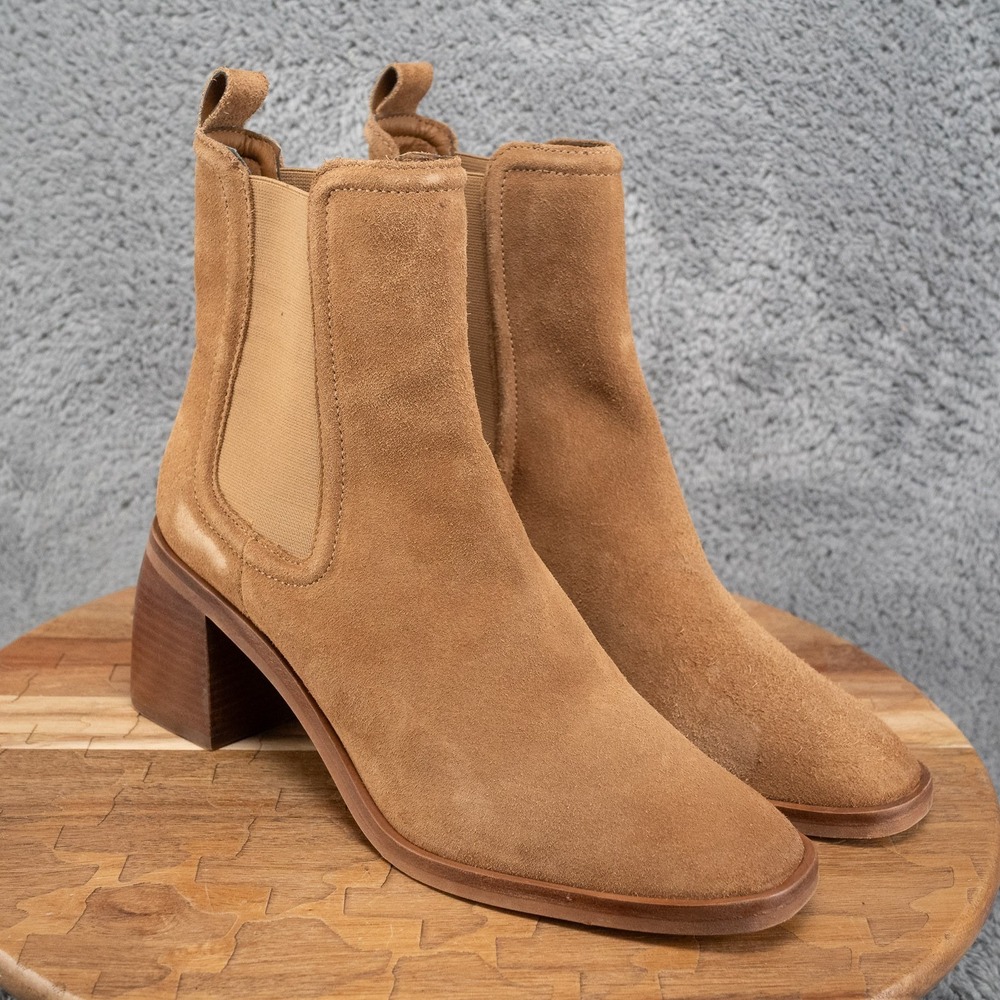 DOLCE VITA ILIANA WOMENS BOOTS TAN BROWN SUEDE BLOCK HEELED BOOTIE SIZE 9.5